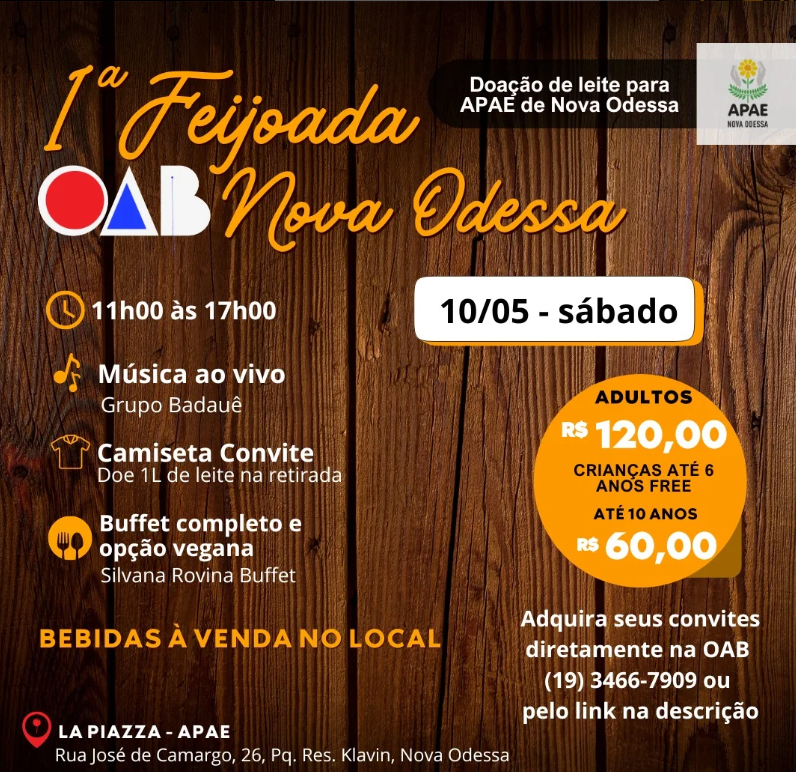 1ª Feijoada da OAB Nova Odessa: Tradição, Solidariedade e Confraternização em um Só Evento!
